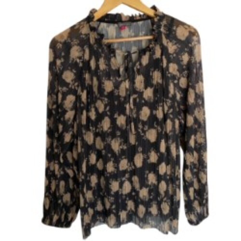 Vince Camuto Printed Ruffle Neck Tie Blouse Medium - Picture 2 of 5